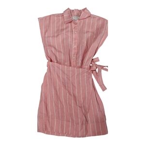 Banana Republic Lined Linen Mini Wrap Pink Striped Shirt Dress Preppy Size XS